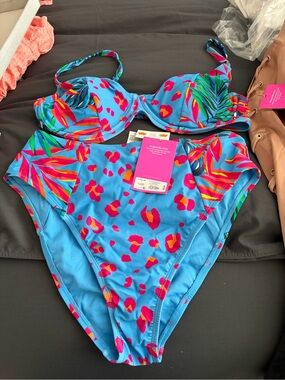 Tabitha Brown Blue Tropical High-Waist Bikini Set